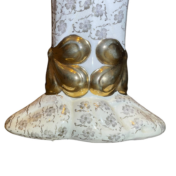 Chic Pottery Vase Four Leaf Clover Gold Gilt‎ Floral Zanesville Ohio 11.5" - Picture 2 of 10